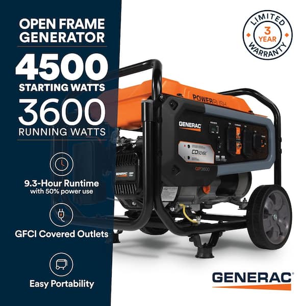 4500/3600-Watt Gasoline Powered Recoil Start Portable Generator with COSense - GP3600