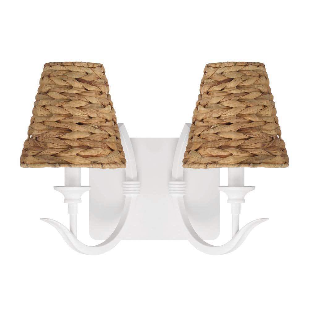 Kokomo 14.13 in. 2-Light Matte White Finish Wall Sconce with Sea Grass Shade price history on PriceWatchPro