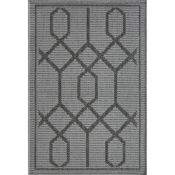 LOOMAKNOTI Breyleigh Chendler Gray/Black 2 ft. x 3 ft. Geometric Polypropylene Indoor/Outdoor Area Rug