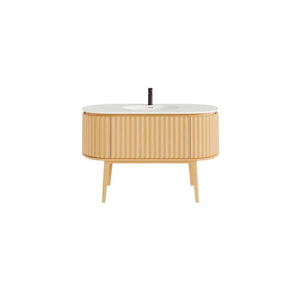 Eviva Haven 48 in. Single Sink Natural Oak Bath Vanity with White Solid Surface Top (Assembled)
