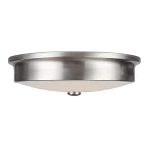 Versailles 14 in. Brushed Nickel LED Flush Mount Ceiling Light with White Glass Shade