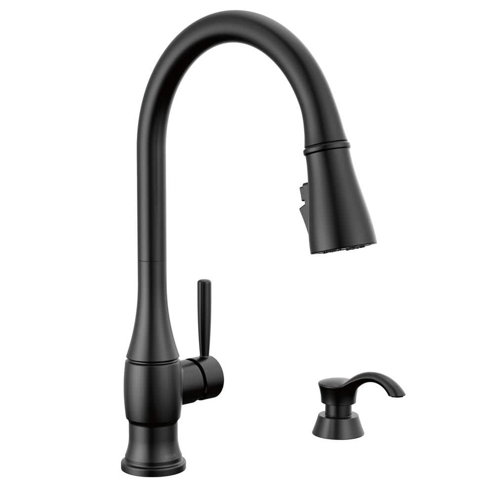 Matte Black Pull-Down Kitchen Faucet with Soap Dispenser