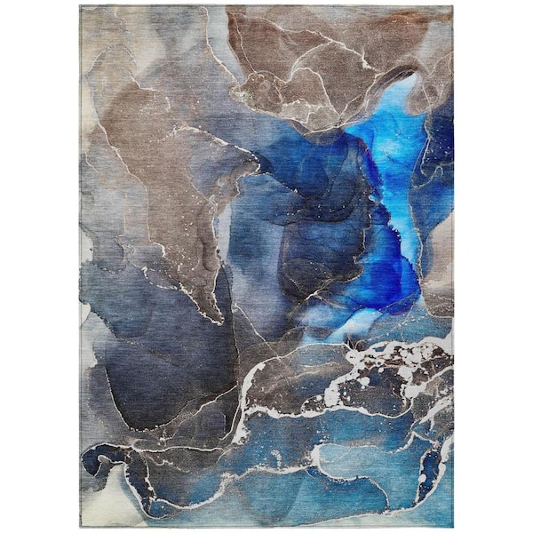 HomeRoots Blue 8 ft. x 10 ft. Abstract Indoor / Outdoor Area Rug ...