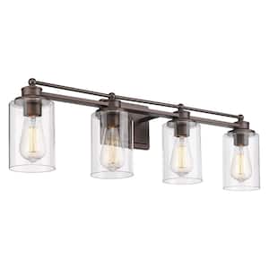 Farmhouse 31.7 in. 4-Light Oil-Rubbed Bronze Bathroom Vanity Light with Clear Glass Shades