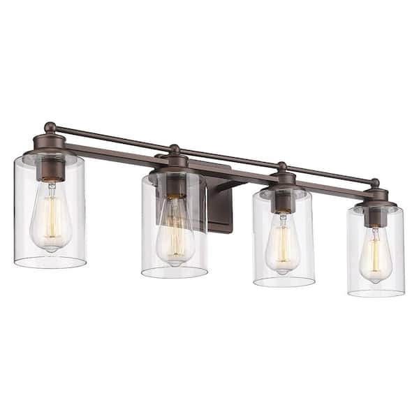 JAZAVA Farmhouse 31.7 in. 4-Light Oil-Rubbed Bronze Bathroom Vanity Light with Clear Glass Shades