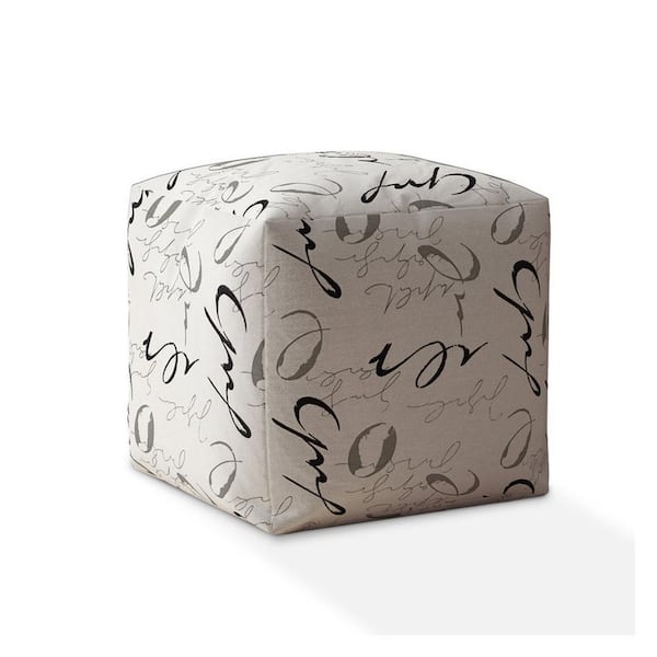 HomeRoots Charlie Black And Grey Polyester Square Pouf Cover Only