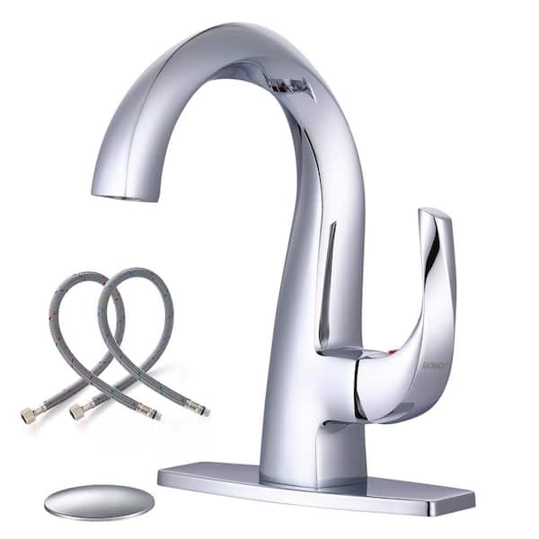 WOWOW Single Handle Single Hole Bathroom Faucet with Deckplate Included and Spot Resistant in Chrome