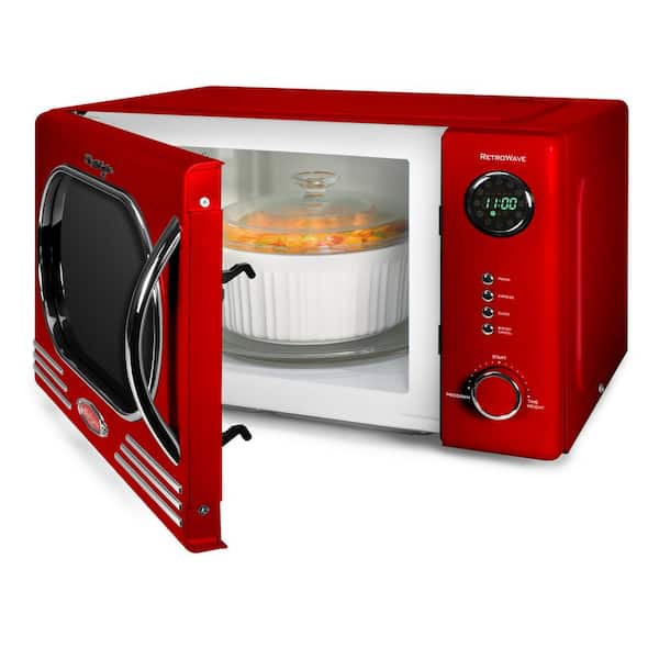 Retro 14.92 in. Wide 1.1 cu. ft. Electric 1000-Watts Microwave Red with Child Safety Lock