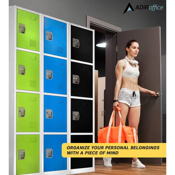 AdirOffice - 629-Series 72 in. H 4-Tier Steel Key Lock 4-Shelf Storage Locker Free Standing Cabinets in Blue (2-Pack)