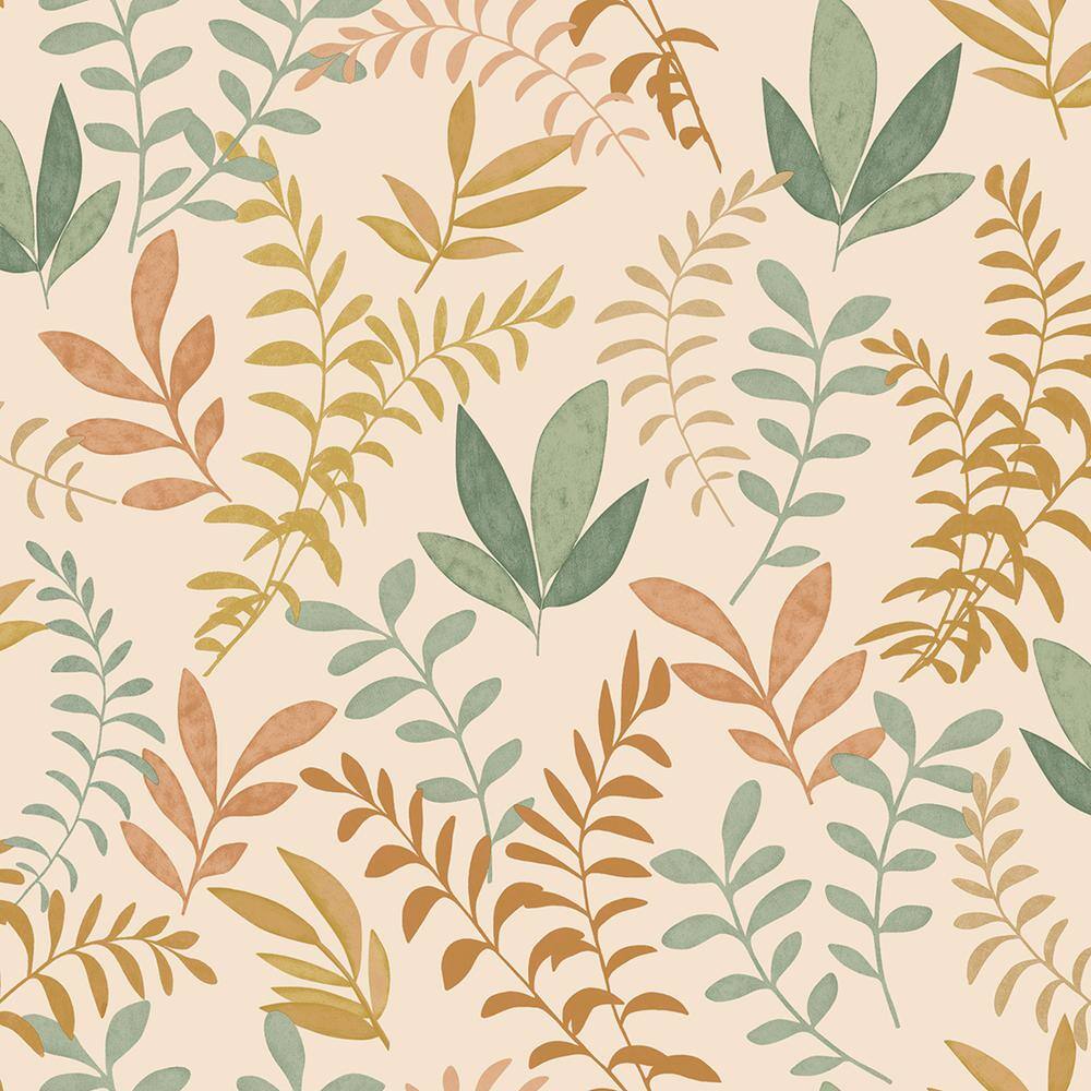 Cream Minimalist Leaves Non-Pasted Textured Wallpaper, Double Roll