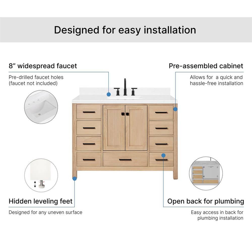 Cambridge 48.25" Oak Single Sink Vanity with Quartz Top