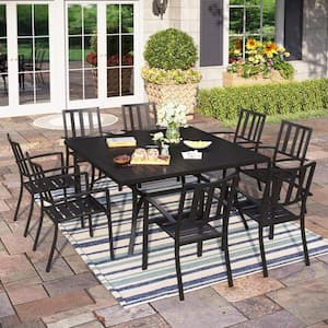 9-Piece Metal Outdoor Dining Set with Square Table and Black Modern Stackable Chairs