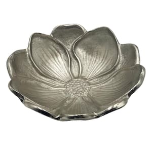 Silver 11 in. x 11 in. Aluminum Lotus Flower Decorative Bowl