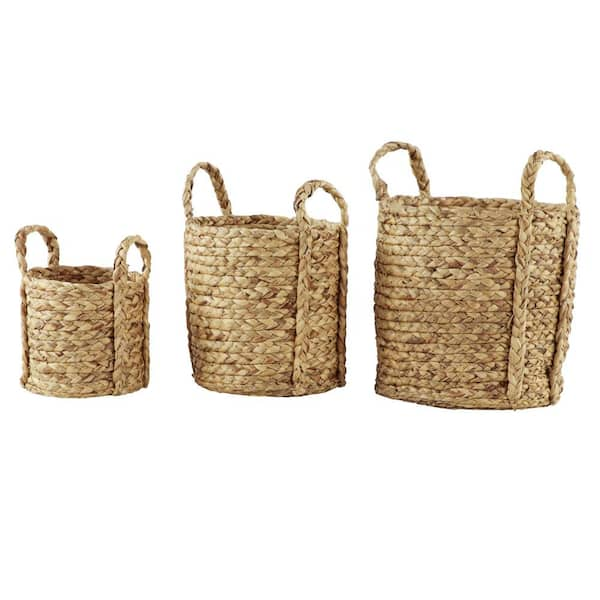 Litton Lane Seagrass Handmade Two Toned Storage Basket with Matching Lids ( Set of 2) 041279 - The Home Depot