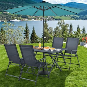 5-Piece Metal Outdoor Dining Set with 4-Armchairs and Dining Table, Umbrella Hole