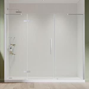 Tampa 85 3/8 in. W x 72 in. H Pivot Frameless Shower Door in Chrome With Shelves