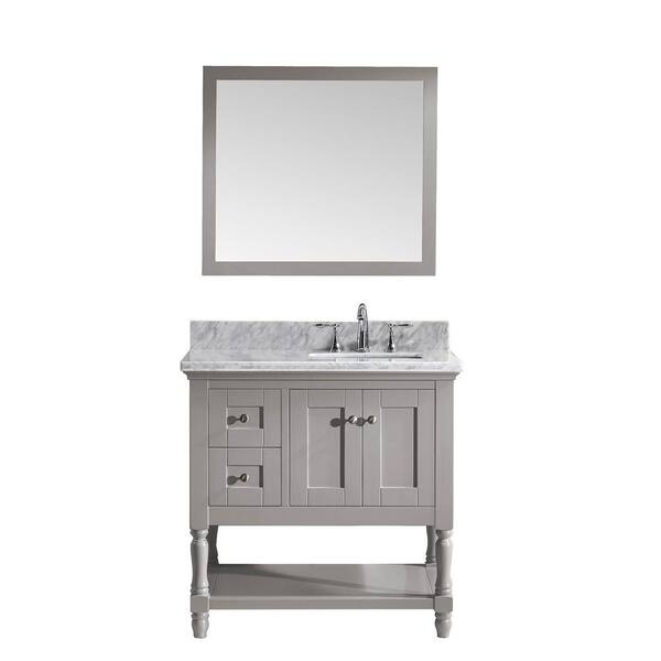 Virtu USA Julianna 36 in. W Bath Vanity in Gray with Marble Vanity Top in White with Square Basin and Mirror