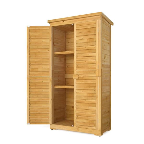 18.3"D x 34.3"W x 63.2"H (5.2 sq ft) Outdoor Wooden Storage Shed with Adjustable Shelves-Natural Cedar