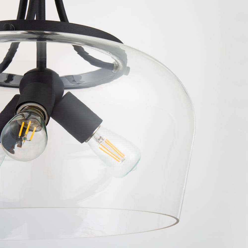 Matte Black 3-Light Dome Pendant with Glass Shade