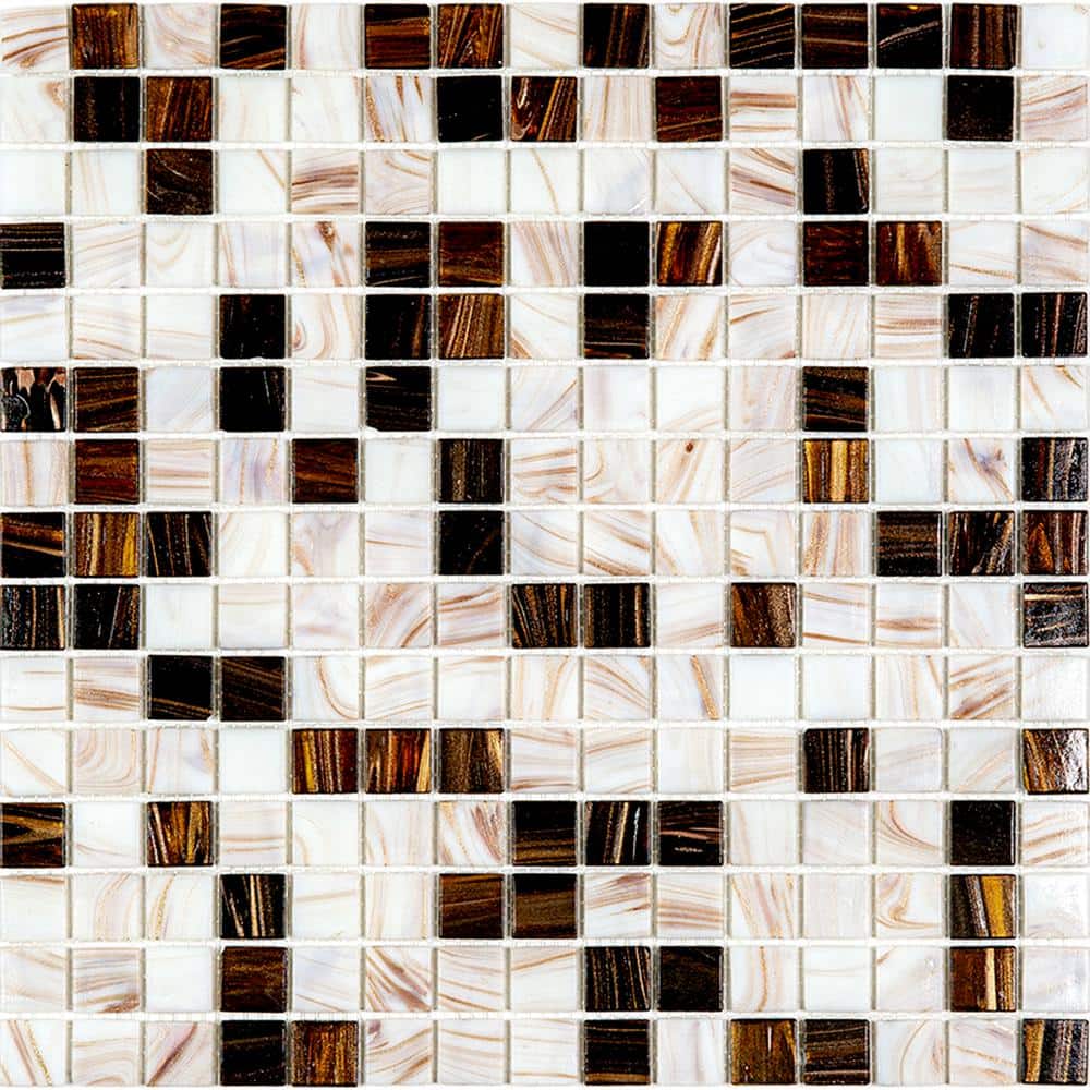 Mingles 12" x 12" Beige and Brown Iridescent Glass Mosaic Tile