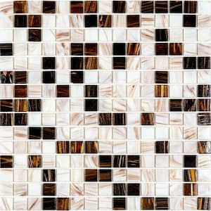 Mingles 12 in. x 12 in. Glossy Beige and Brown Glass Mosaic Wall and Floor Tile (20 sq. ft./case) (20-pack)