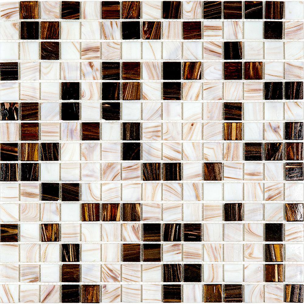 Mingles 12" x 12" Beige and Brown Iridescent Glass Mosaic Tile