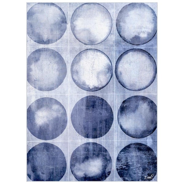 Blue 8 ft. x 10 ft. Circles of I Washable Geometric Art Powerloomed Heavenly Softness NonSlipping Backing Area Rug