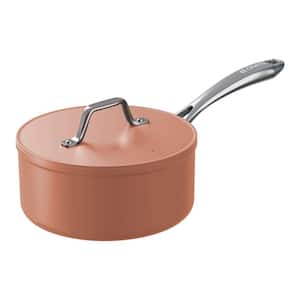 3 qt. Ceramic Nonstick Sauce Pan in Orange with Lid, Non Toxic, PTFE and PFOA Free, Compatible with All Stovetops