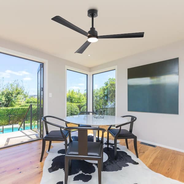52 in. Indoor Integrated LED Matte Black Ceiling Fan with Light and Remote