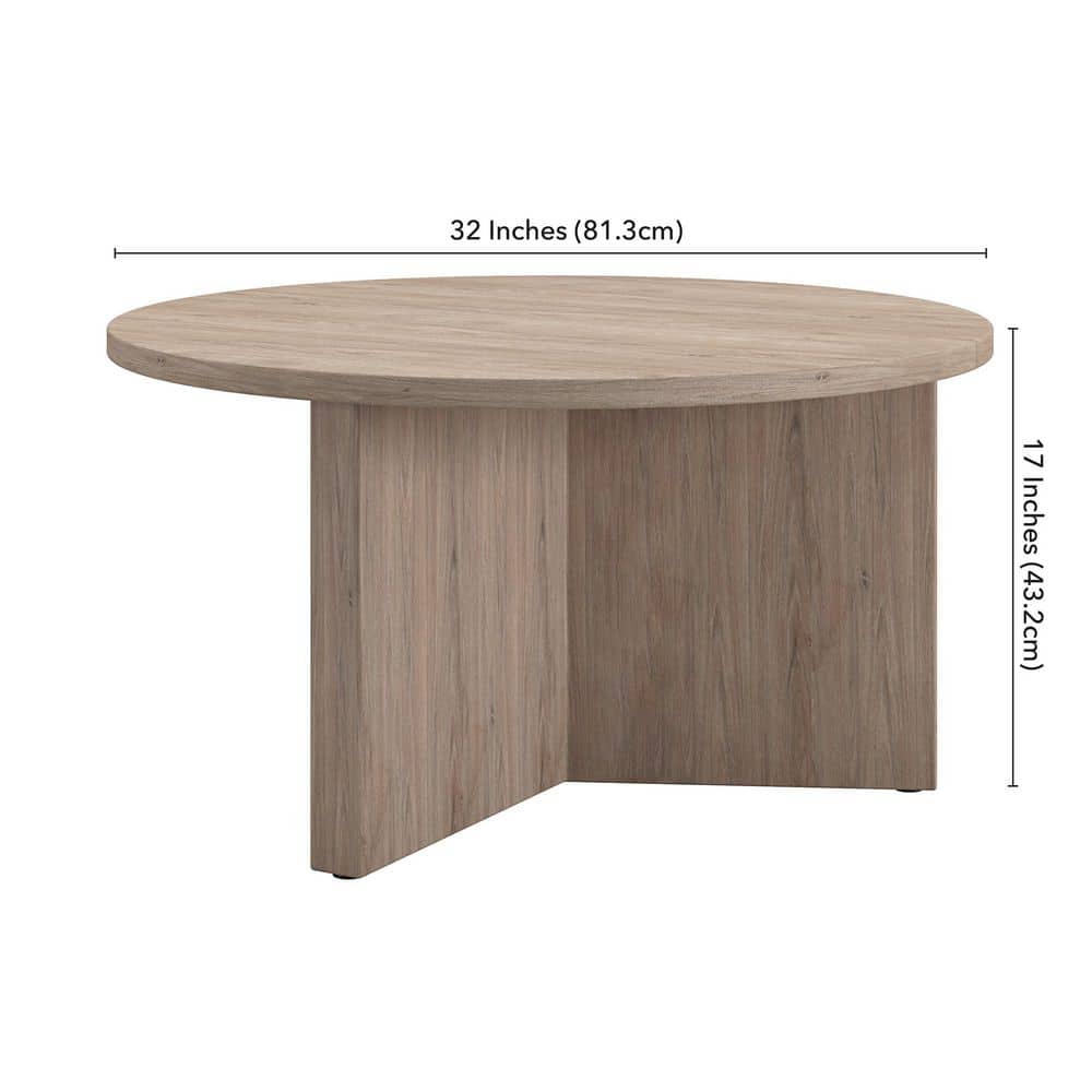 Antiqued Gray Oak Round Wood Coffee Table, 32"