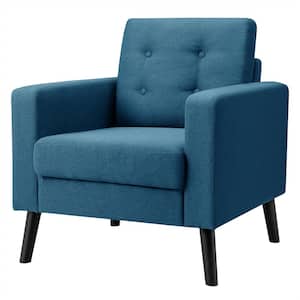 Blue Rubber Wood Accent Chair Fabric Armchair Single Sofa