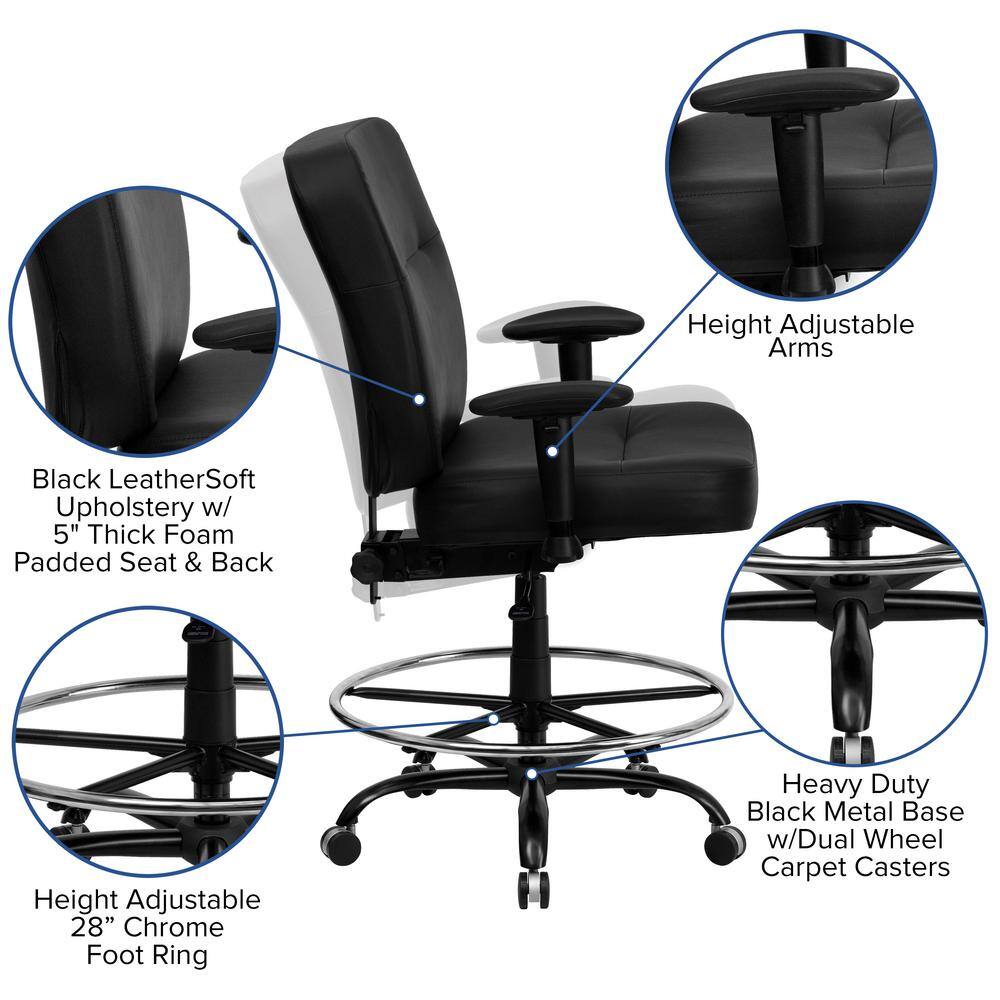 ErgoFlex 360° Black LeatherSoft High-Back Drafting Chair with Metal Base
