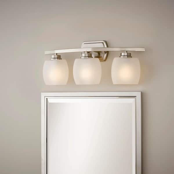 Hampton Bay Tamworth 3-Light Brushed Nickel Vanity Light with Frosted Glass Shades