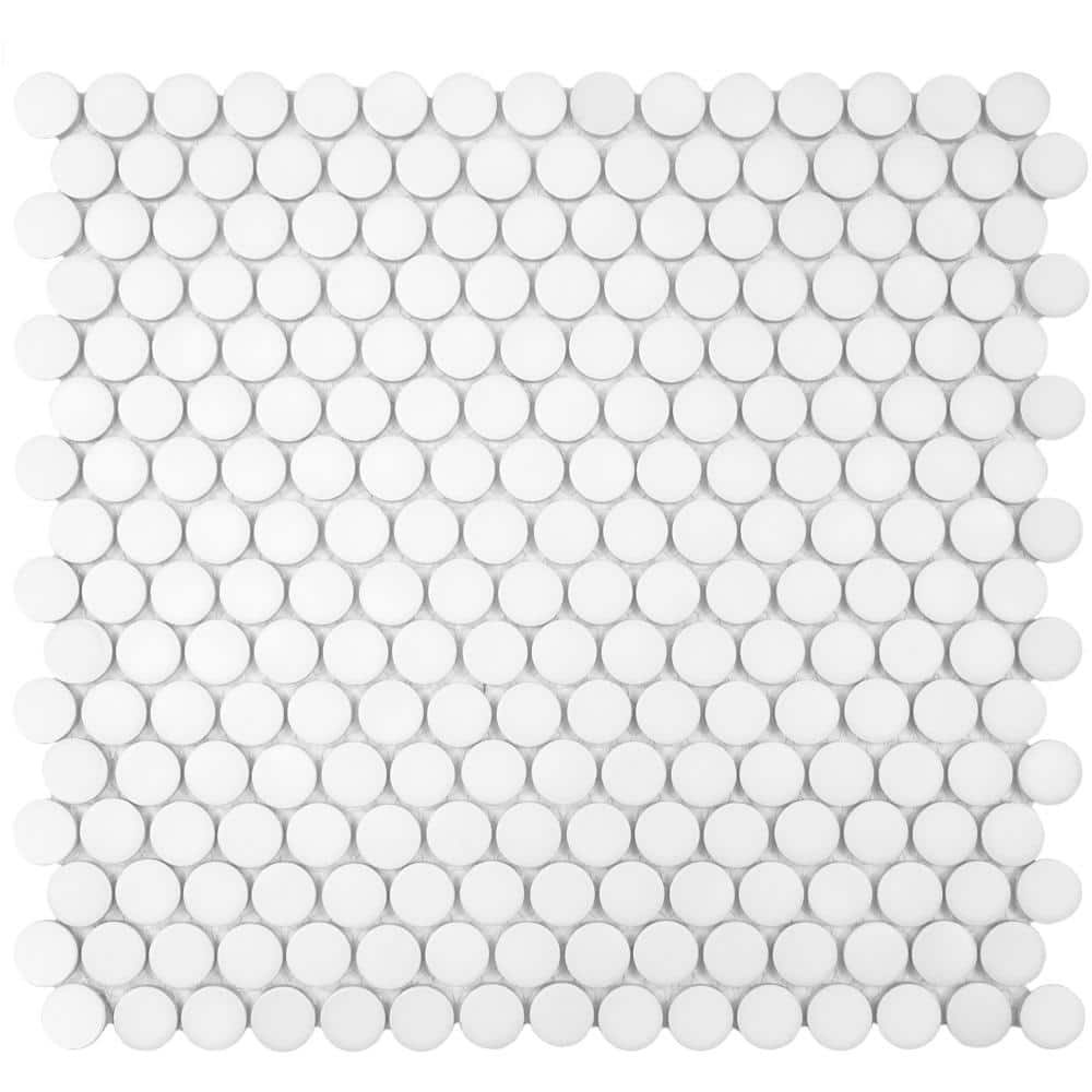 Hudson Penny Round Matte White Porcelain Mosaic Tile 12x12