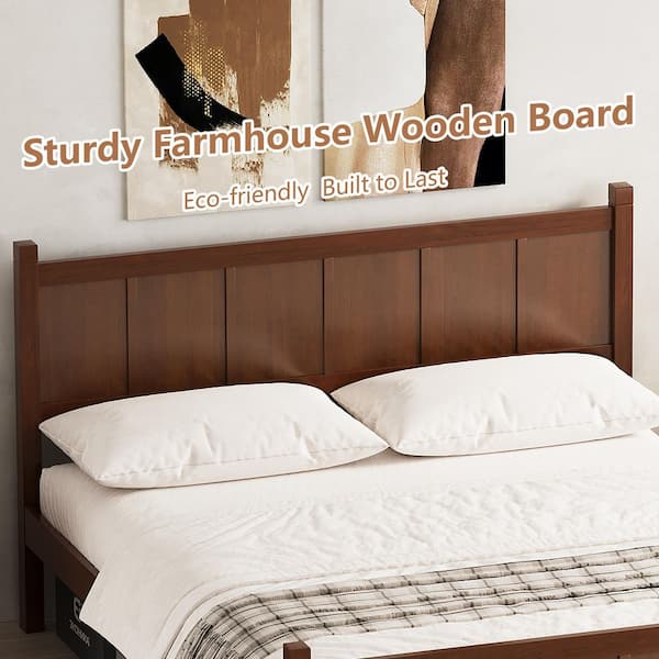 Polibi Dark Walnut/Brown Wood Frame Queen Size Platform Bed with