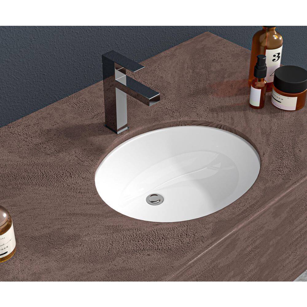16.5" x 13.4" White Ceramic Oval Undermount Bathroom Sink with Overflow