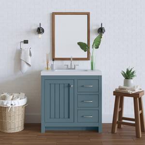 Glint 36.5 in. W x 18.75 in. D x 36.27 in. H Bathroom Vanity Cabinet Sage with White Cultured Marble Vanity Top