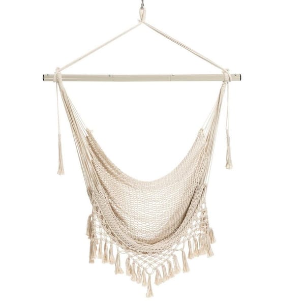 5 ft. Large Hanging Chair Hammock with Stand in Beige