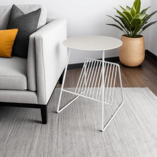 Zeo 14 in. White Round Metal End Table