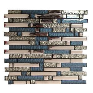 Niagara Blue 3.93 in. x 3.93 in. Linear Joint Gloss Glass Mosaic Wall Tile Sample (0.11 sq. ft./Each)
