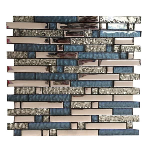 HOUSE OF MOSAICS Niagara Blue Backsplash 3.93 in. x 3.93 in. Linear Joint Gloss Glass Mosaic Wall Tile Sample (0.11 sq. ft./Each)