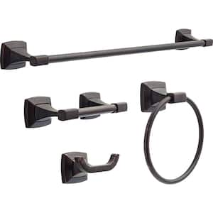 Portwood 4-Piece Bath Hardware Set with 24 in. Towel Bar, Toilet Paper Holder, Towel Ring, Towel Hook in Venetian Bronze