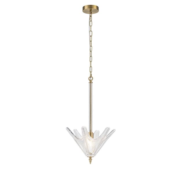 ELE Light & Decor Chiara 1-Light 60-Watt Handmade Unique Statement Glass Pendant Light Modern Kitchen Hanging Light in Brass Finish