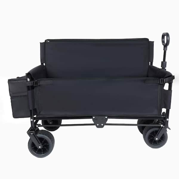 8.9 cu. ft. Steel Garden Cart with Bench Seat & Storage, 500lbs Heavy-Duty in Black