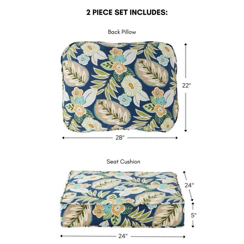 Marlow Blue Floral Contemporary Deep Seat Chair Cushion Set