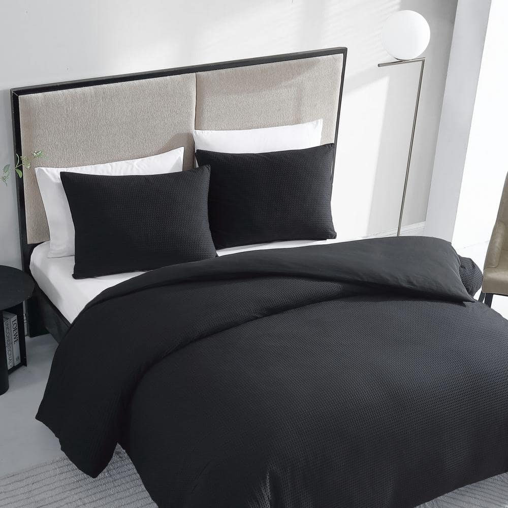 King Black Cotton Reversible Comforter Set with Shams