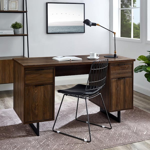 Welwick Designs HD8462 Rectangular 3-Drawer Writing Desk with Storage, Dark Walnut