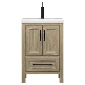 VIV 24 in. W x 20 in. D x 35 in. H Single Sink Freestanding Bath Vanity in Dark French Oak with White Ceramic Top