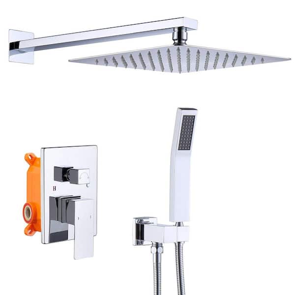 Rain Square Single Handle 1-Spray Shower Faucet 2.5 GPM with High Pressure 10 in. Shower Heads System in Polished Chrome