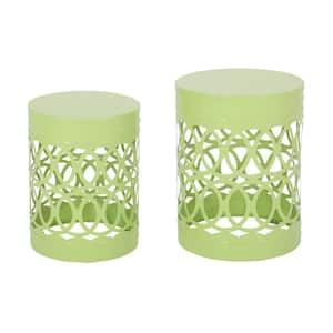 Holt Green Cylindrical Metal Outdoor Side Table (Set of 2)